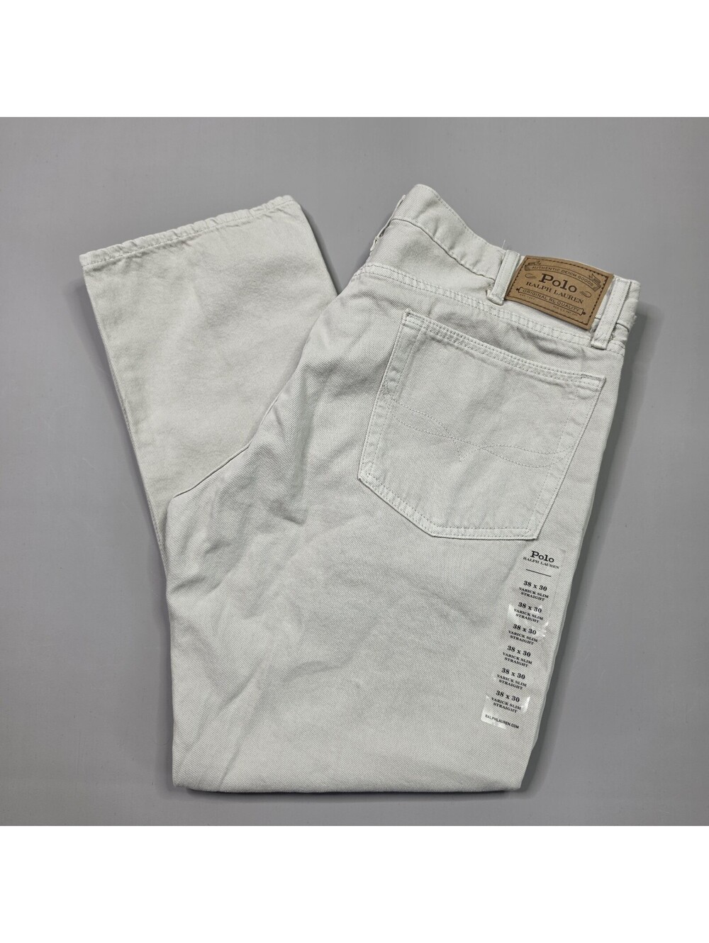 NWOT Polo Ralph Lauren Varick Slim Straight Beige White Jeans 38x28